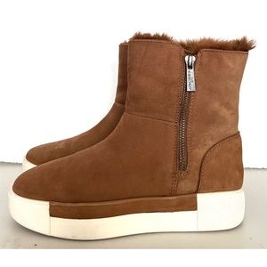 J Slides Womens Victory Brown Tan Nubuck Zippered Ankle Bootie Shoes Size 7 NEW